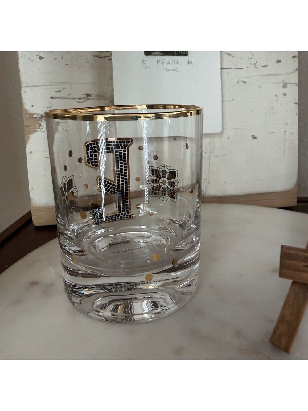 By Anthropologie Bistro Monogram E Tumbler 24K Gold Rim/Decals Old Fashioned - Picture 4 of 6